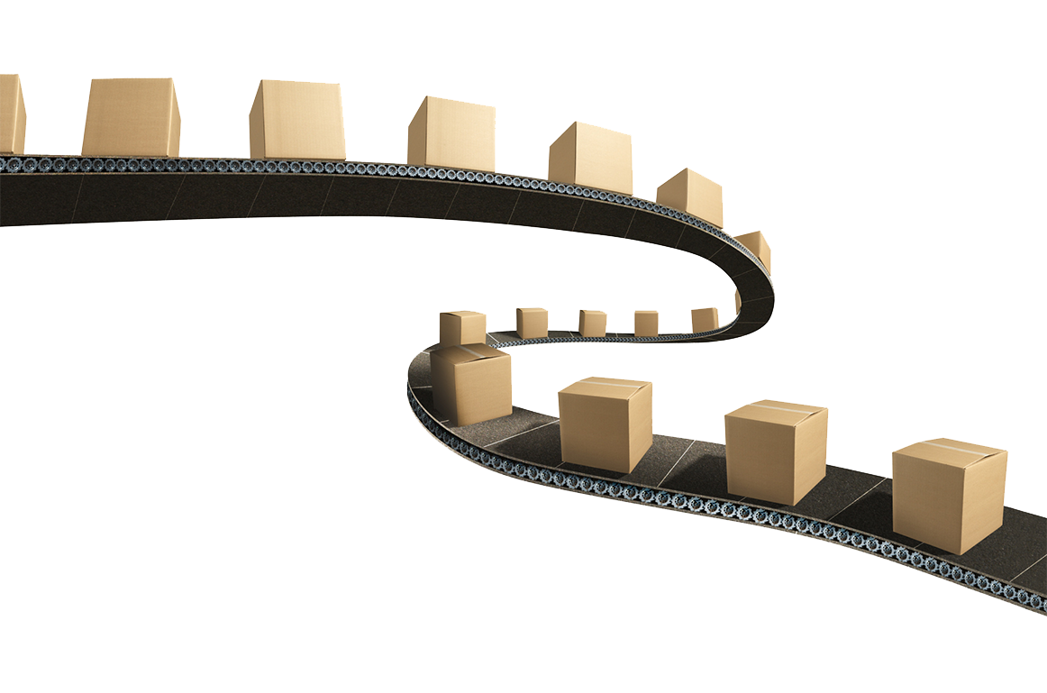 square boxes moving in a conveyor belt