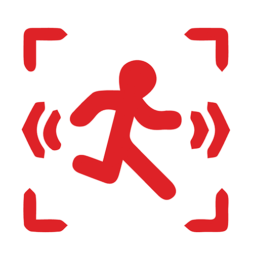 A red cartoon icon of a walking stick figure.