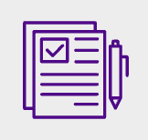 A black and white icon of two pieces of paper and a pen.